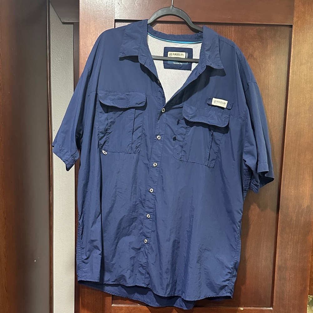 Magellan Outdoors Fish Gear Laguna Madre Navy Button Down Shirt